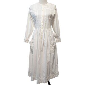 Dressed In White Womens Sz M White 100% Cotton Embroidered Tie Cottagecore Dress